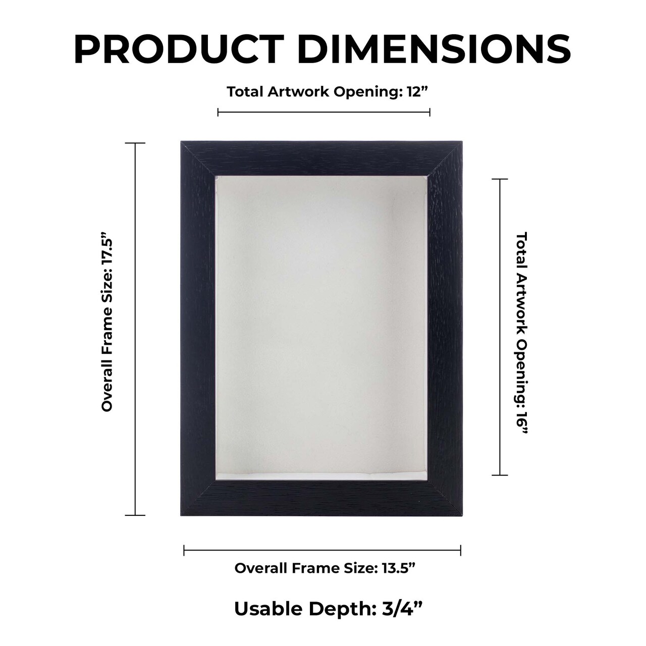 Black Wood Grain Shadow Box Frame with Acrylic Front - White Suede Backing, 30 Sizes